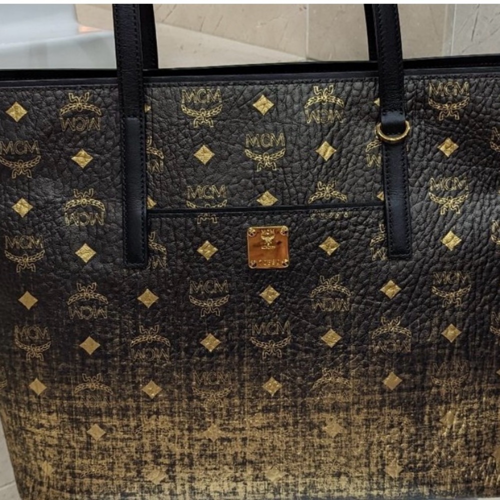 MCM Visetos Black and gradient gold Tote